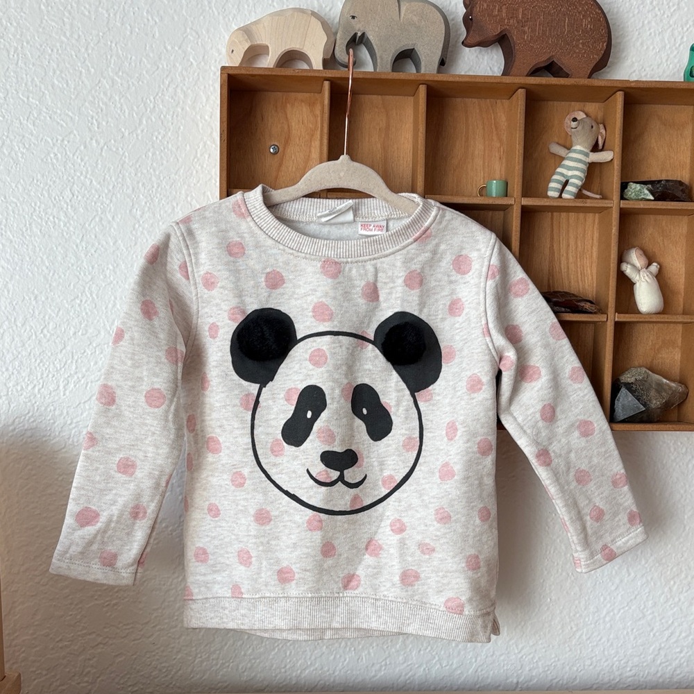 Zara 2-3Y Pink Polka Dot Panda Sweatshirt